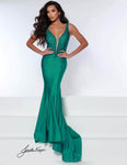 V-neck Mermaid Sleeveless Natural Waistline Fitted V Back Back Zipper Beaded Spandex Plunging Neck Floor Length Evening Dress