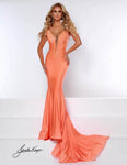 V-neck Back Zipper Fitted V Back Beaded Mermaid Spandex Plunging Neck Natural Waistline Floor Length Sleeveless Evening Dress