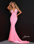 V-neck Plunging Neck Mermaid Fitted Beaded V Back Back Zipper Empire Waistline Sleeveless Floor Length Evening Dress