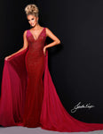 V-neck Mermaid Empire Waistline Beaded V Back Fitted Back Zipper Sleeveless Floor Length Plunging Neck Evening Dress