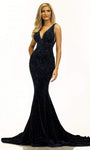 V-neck Plunging Neck Floor Length Mermaid Empire Waistline Fitted Back Zipper V Back Beaded Sleeveless Evening Dress