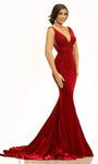 V-neck Sleeveless Fitted Plunging Neck Empire Waistline Mermaid Evening Dress by Johnathan Kayne