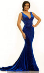 V-neck Plunging Neck Back Zipper V Back Fitted Beaded Empire Waistline Sleeveless Floor Length Mermaid Evening Dress