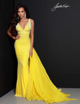 V-neck Empire Waistline Plunging Neck Sleeveless Beaded V Back Fitted Back Zipper Floor Length Mermaid Evening Dress