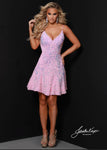 A-line V-neck Short Sequined Lace-Up Sleeveless Spaghetti Strap Velvet Natural Waistline Dress