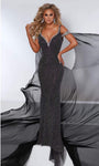 Sophisticated V-neck Natural Waistline Chiffon Mermaid Cutout Crystal Sequined Back Zipper Mesh Off the Shoulder Sleeveless Dress