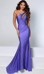 One Shoulder Mermaid Fitted Lace-Up Asymmetric Sheer Cutout Mesh Natural Waistline Floor Length Dress with a Brush/Sweep Train