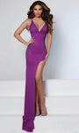 Jersey Sleeveless Spaghetti Strap Sheath Floor Length Empire Waistline Sweetheart Back Zipper Open-Back Fitted Slit Goddess Sheath Dress with a Brush/Sweep Train