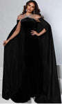 Illusion Beaded Natural Waistline Velvet Mermaid Floor Length Jeweled Neck Evening Dress with a Brush/Sweep Train