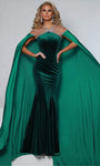 Jeweled Neck Illusion Beaded Floor Length Natural Waistline Velvet Mermaid Evening Dress with a Brush/Sweep Train