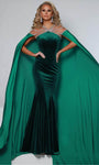 Jeweled Neck Velvet Beaded Illusion Mermaid Natural Waistline Floor Length Evening Dress with a Brush/Sweep Train