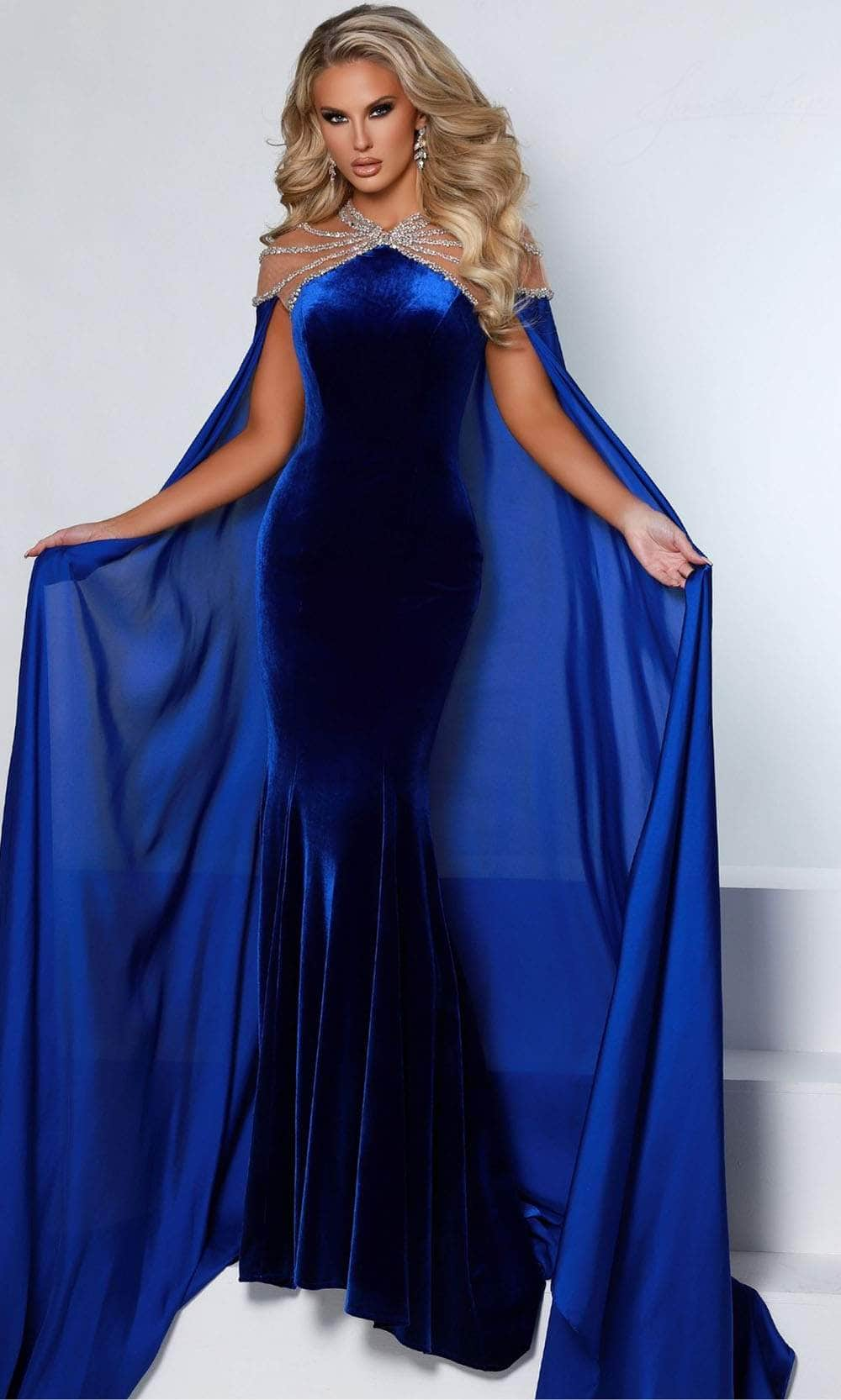 Johnathan Kayne 2535 - Long Cape Jewel Neck Evening Gown
