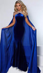 Natural Waistline Mermaid Velvet Beaded Illusion Floor Length Jeweled Neck Evening Dress with a Brush/Sweep Train