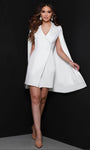 Sophisticated V-neck Natural Princess Seams Waistline Cocktail Above the Knee Sheath Faux Wrap Sheer Knit Sheath Dress