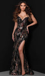 V-neck Strapless Velvet Sequined Slit Sheath Sheath Dress/Evening Dress/Party Dress with a Brush/Sweep Train by Johnathan Kayne