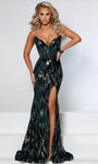 V-neck Strapless Velvet General Print Floor Length Sheath Slit Sequined Natural Waistline Sheath Dress/Evening Dress/Party Dress with a Brush/Sweep Train