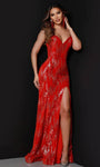 V-neck Strapless General Print Velvet Natural Waistline Sheath Floor Length Sequined Slit Sheath Dress/Evening Dress/Party Dress with a Brush/Sweep Train