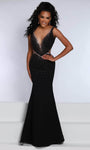 Sophisticated V-neck Plunging Neck Lace-Up Cutout Open-Back Jeweled Basque Waistline Trim Mermaid Sleeveless Tank Evening Dress with a Brush/Sweep Train With Rhinestones