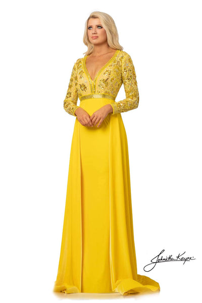 Sophisticated A-line V-neck Plunging Neck Sheath Long Sleeves Beaded Crystal Back Zipper Jeweled Sheer Cutout Open-Back Floor Length Natural Waistline Sheath Dress with a Brush/Sweep Train