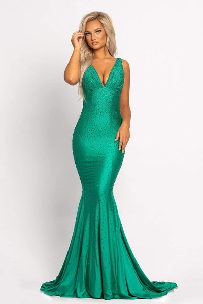 Sophisticated V-neck Plunging Neck Sleeveless Mermaid Floor Length Beaded V Back Back Zipper Mesh Ruched Pleated Crystal Fitted Empire Waistline Spandex Dress with a Brush/Sweep Train