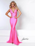 Sophisticated V-neck Spandex Floor Length Empire Waistline Mermaid Sleeveless Plunging Neck Back Zipper Pleated Crystal Ruched Fitted V Back Mesh Beaded Dress with a Brush/Sweep Train