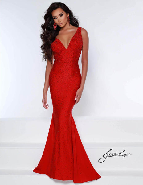 Sophisticated V-neck Spandex Empire Waistline Plunging Neck Sleeveless Crystal Back Zipper Mesh V Back Fitted Ruched Pleated Beaded Mermaid Floor Length Dress with a Brush/Sweep Train