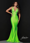 Sophisticated V-neck Back Zipper V Back Pleated Ruched Mesh Beaded Crystal Fitted Floor Length Spandex Sleeveless Mermaid Empire Waistline Plunging Neck Dress with a Brush/Sweep Train