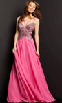 Sexy Sophisticated A-line V-neck Strapless Natural Waistline Back Zipper Backless Beaded Halter Prom Dress with a Brush/Sweep Train