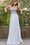 Sexy Sophisticated A-line V-neck Strapless Halter Natural Waistline Back Zipper Beaded Backless Prom Dress with a Brush/Sweep Train