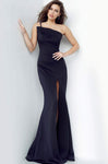 Sophisticated Mermaid Asymmetric Open-Back Sheer Slit Pleated Back Zipper Spaghetti Strap Natural Waistline Dress with a Brush/Sweep Train