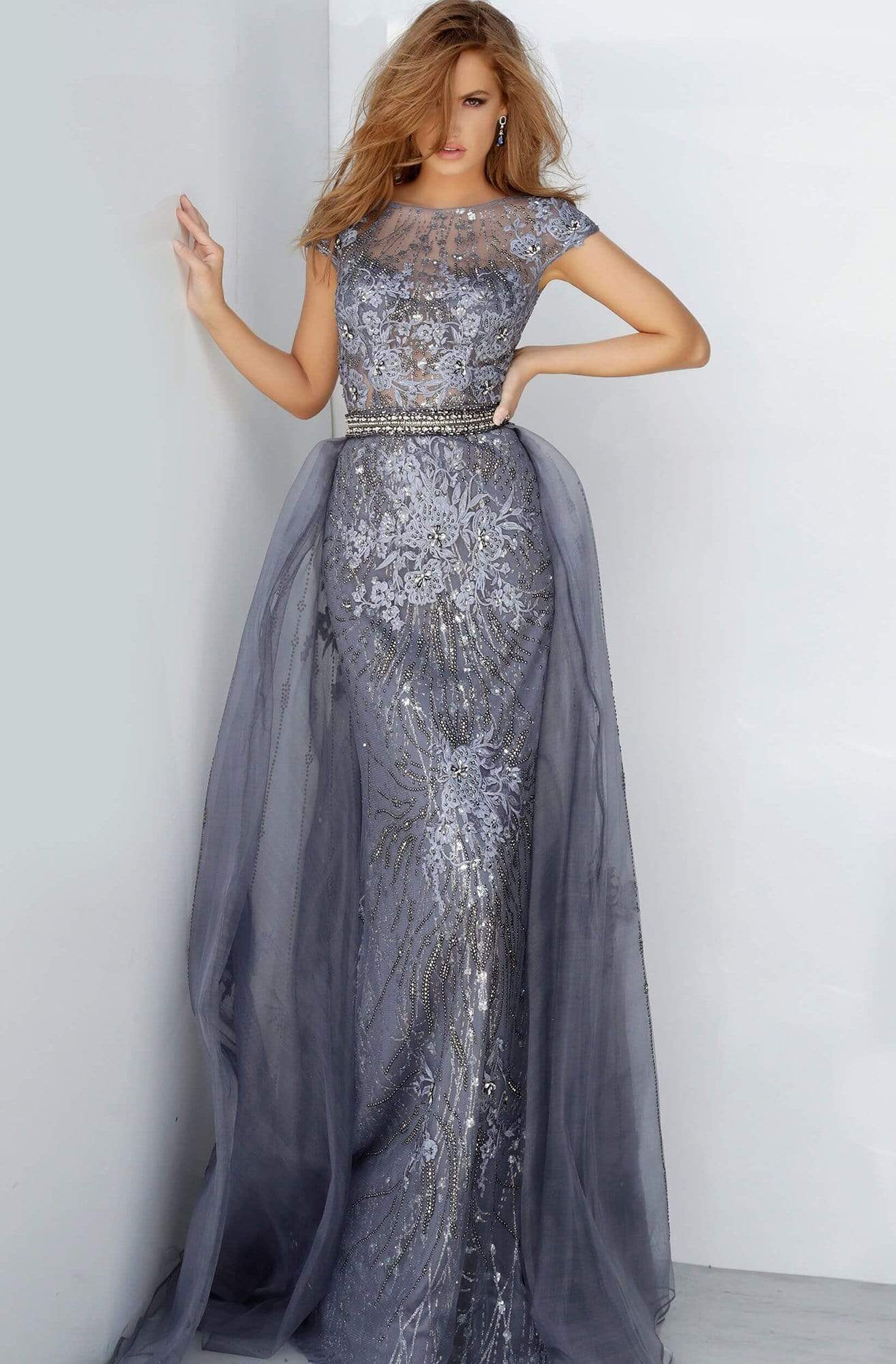 Jovani - 02327 Illusion Bejeweled A-Line Dress
