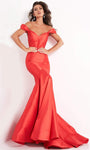 Silk Floor Length Off the Shoulder Natural Waistline Fit-and-Flare Mermaid Fitted Sweetheart Evening Dress with a Brush/Sweep Train