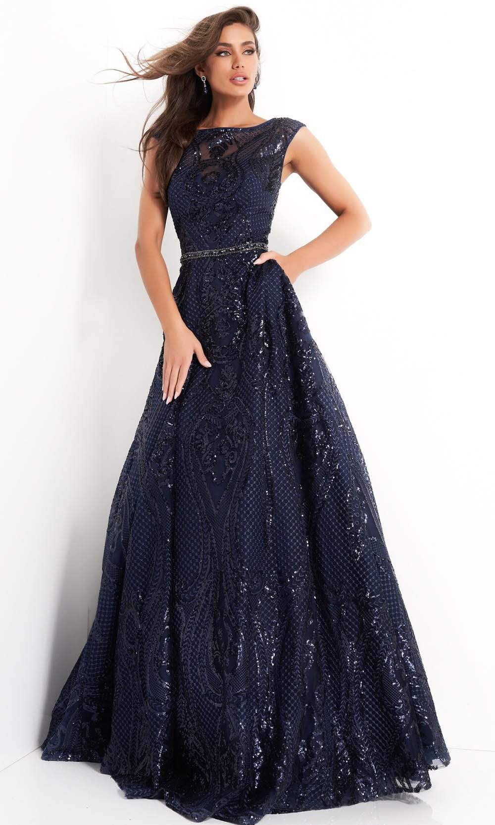 Jovani - 02514 Cap Sleeve Sequin Embroidered A-Line Gown
