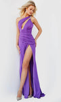 Sexy Plunging Neck Slit Ruched Cutout Jeweled Open-Back Asymmetric Beaded Jersey Sheath Empire Waistline Sheath Dress/Prom Dress with a Brush/Sweep Train