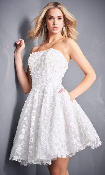 A-line Strapless Flutter Sleeves Short Corset Natural Waistline Lace-Up Applique Beaded Straight Neck Floral Print Prom Dress