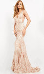 V-neck Natural Waistline Sleeveless Plunging Neck Open-Back V Back Cutout Hidden Back Zipper Fitted Sequined Sheer Fit-and-Flare Mermaid Evening Dress/Prom Dress with a Brush/Sweep Train