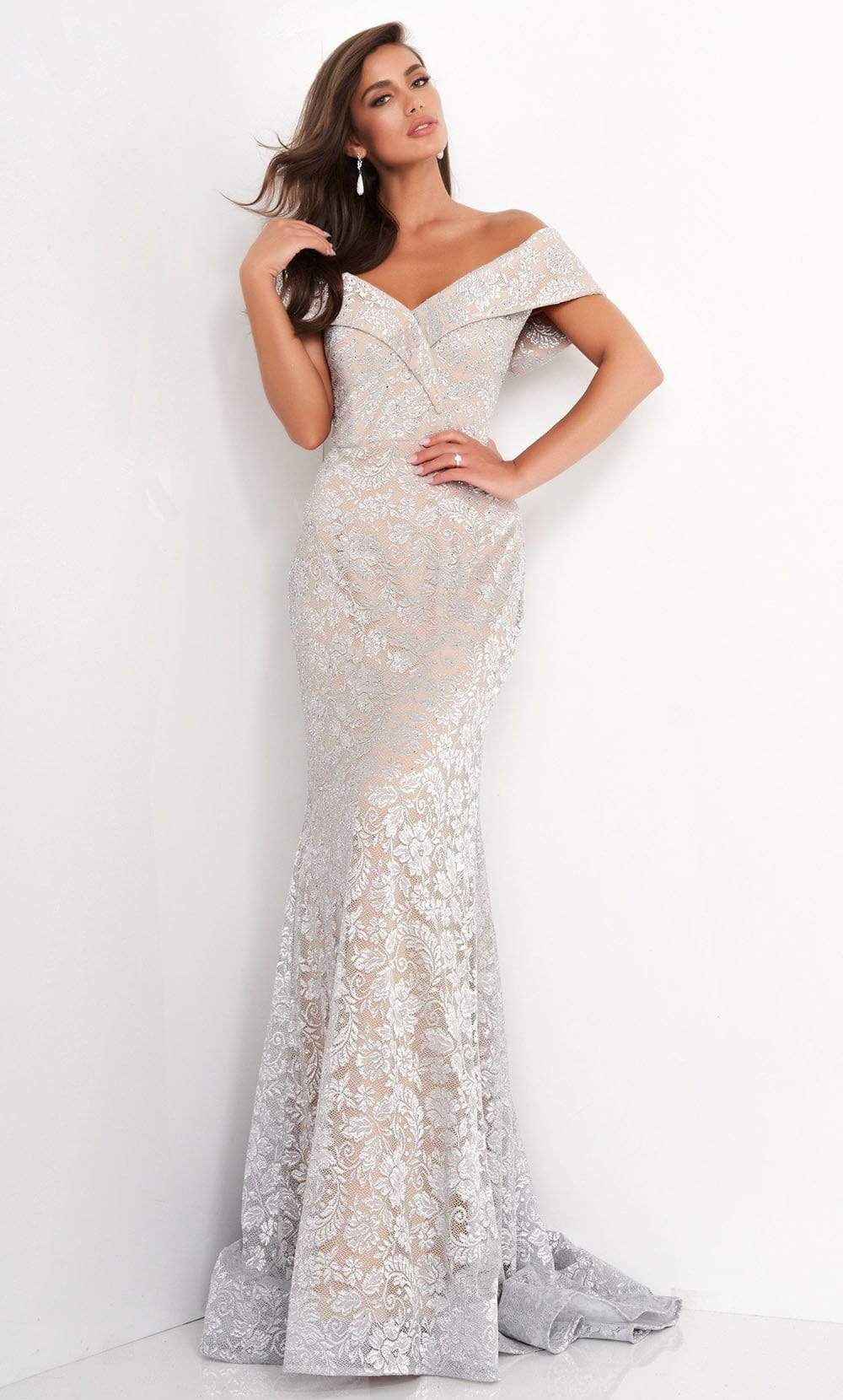 Jovani - 02905 Off-Shoulder Lace Mermaid Evening Dress
