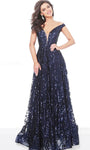 A-line V-neck Strapless Polyester Off the Shoulder Plunging Neck Natural Waistline V Back Sheer Sequined Open-Back Hidden Back Zipper Mesh Evening Dress