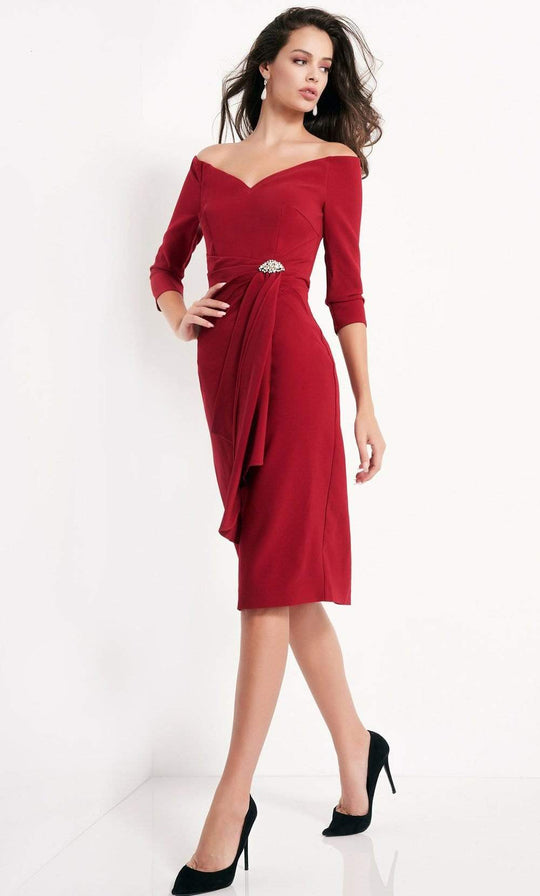Asymmetrical Peplum Dress with Sleeves, Knee Length