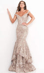 Sophisticated Strapless Mermaid Natural Waistline Off the Shoulder High-Low-Hem Lace Back Zipper Embroidered Sequined Tiered Open-Back Dress with a Brush/Sweep Train