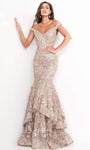 Sophisticated Strapless Off the Shoulder Lace Mermaid Sequined Open-Back Tiered Embroidered Back Zipper Natural Waistline High-Low-Hem Dress with a Brush/Sweep Train