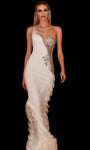 Beaded Open-Back Fitted Cutout Sheer Asymmetric One Shoulder Sleeveless Floor Length Mermaid Natural Waistline Evening Dress with a Brush/Sweep Train