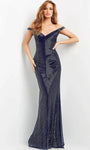 V-neck Floor Length Off the Shoulder Open-Back Back Zipper Fitted Beaded Wrap Natural Waistline Sheath Sheath Dress/Evening Dress with a Brush/Sweep Train