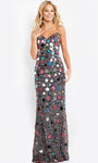 V-neck Strapless Beaded Applique Back Zipper Sequined Open-Back Fitted Geometric Print Floor Length Natural Waistline Sheath Sheath Dress with a Brush/Sweep Train