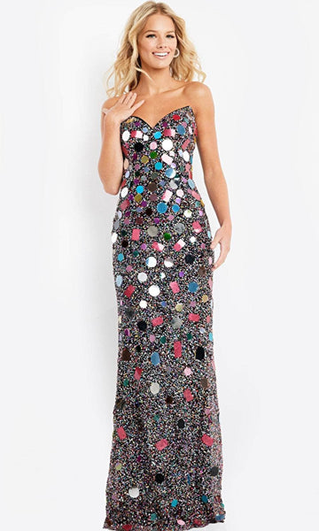 V-neck Strapless Natural Waistline Beaded Sequined Applique Back Zipper Fitted Open-Back Geometric Print Floor Length Sheath Sheath Dress with a Brush/Sweep Train