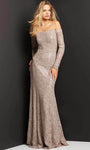 Lace Sheath Sequined Back Zipper Embroidered Open-Back Straight Neck Floor Length Long Sleeves Off the Shoulder Natural Waistline Sheath Dress