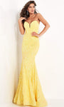 Strapless Mermaid Plunging Neck Sweetheart Open-Back Sheer Sequined Dress with a Brush/Sweep Train by Jovani