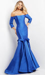 Dropped Princess Seams Waistline Mermaid Floor Length Open-Back Fitted Back Zipper Off the Shoulder Evening Dress with a Brush/Sweep Train With Ruffles