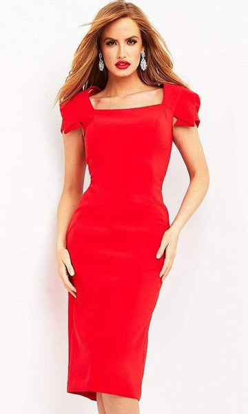 Sophisticated Natural Waistline Above the Knee Sheath Back Zipper Fitted Square Neck Cap Short Sleeves Sleeves Sheath Dress