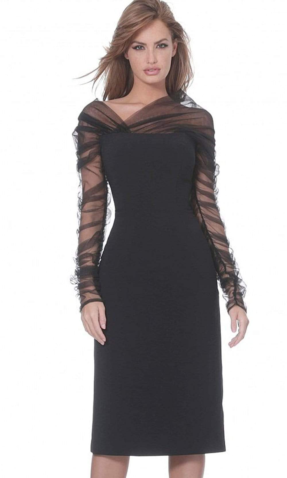 Jovani - 03810 Shirred Illusion Long Sleeve Dress
